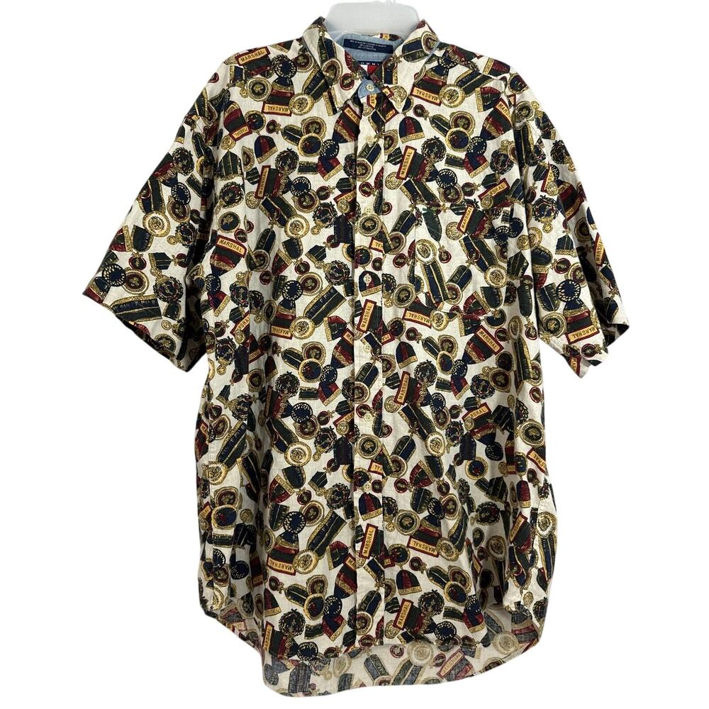 Vintage 90's Tommy Hilfiger All Over Print Button Up Shirt Marshal Linen Large